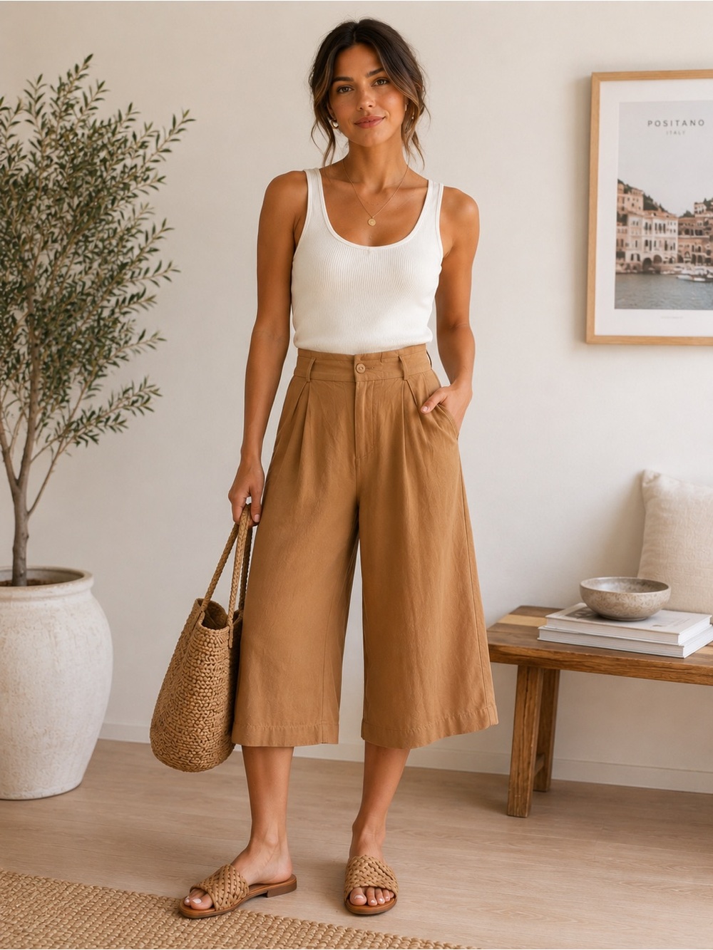 Sunday Best Aritzia Camel Tan Wide Leg Culotte Pants Size M